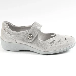 Chaussures Confort|LADY CONFORT Ballerines A Brides Femme En Cuir Argente