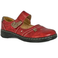 Chaussures Confort|LADY CONFORT Ballerines Confort Femme Rouge Bordeaux A Brides