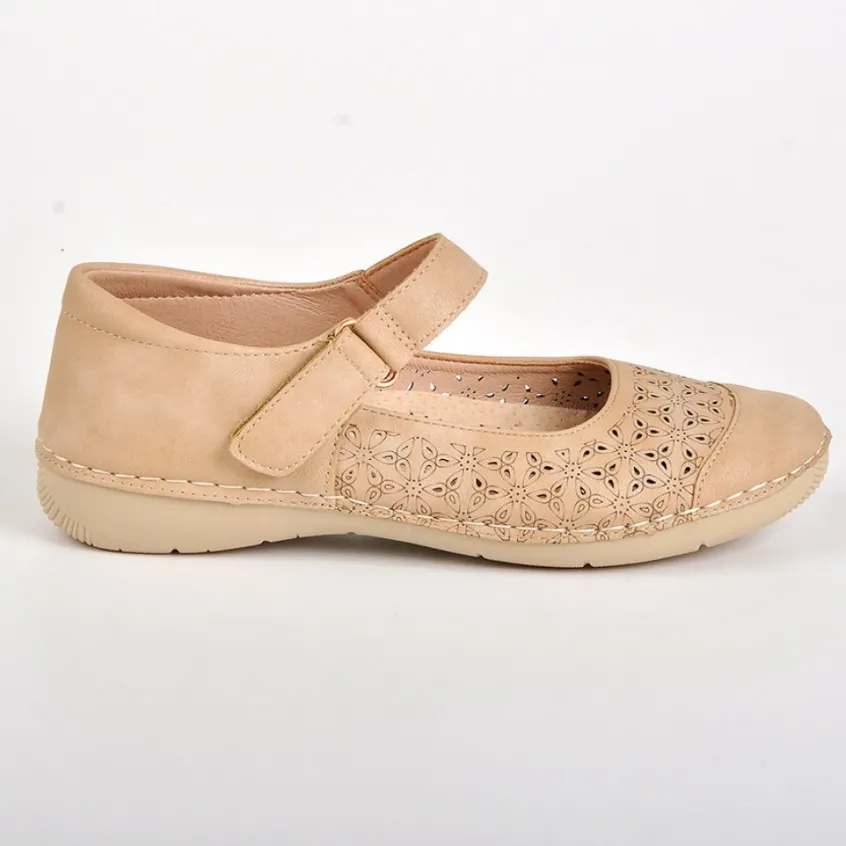 Chaussures Confort|LADY CONFORT Ballerines Femme Beige A Brides