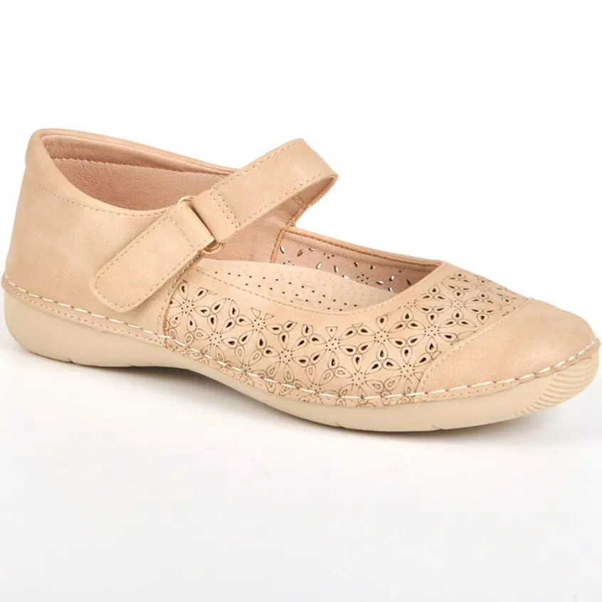 Chaussures Confort|LADY CONFORT Ballerines Femme Beige A Brides
