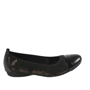Chaussures Confort|SCALINA Ballerines Femme Bi-Matieres Noir Et Dore