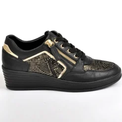 Chaussures Confort|SCALINA Baskets Compensees Femme Noir Semelles Amovibles