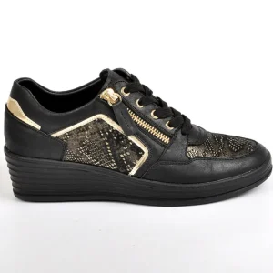 Chaussures Confort|SCALINA Baskets Compensees Femme Noir Semelles Amovibles