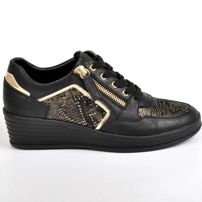 Chaussures Confort|SCALINA Baskets Compensees Femme Noir Semelles Amovibles