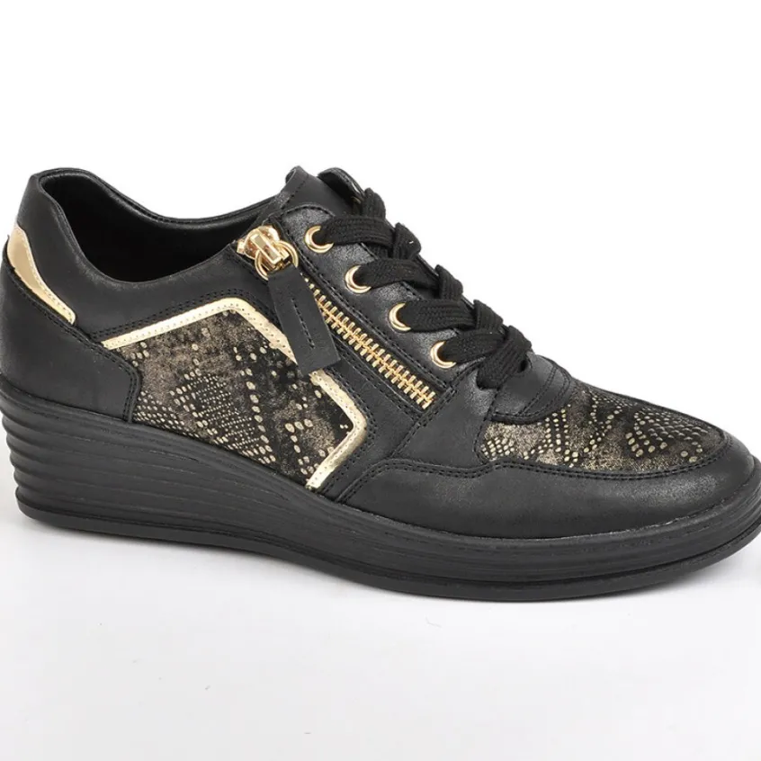 Chaussures Confort|SCALINA Baskets Compensees Femme Noir Semelles Amovibles