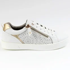 Chaussures Confort|SCALINA Baskets Confort Femme Blanc Et Dore