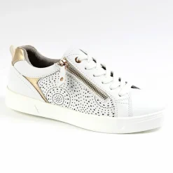 Chaussures Confort|SCALINA Baskets Confort Femme Blanc Et Dore