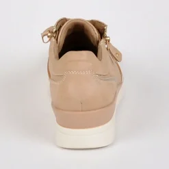 Chaussures Confort|LADY CONFORT Baskets Femme Avec Zip Nude En Cuir
