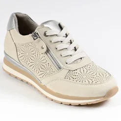 Chaussures Confort|SCALINA Baskets Femme Beige Avec Semelles Amovibles
