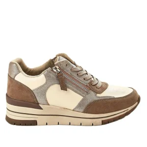 Chaussures Confort|SCALINA Baskets Femme Beige Avec Fermeture Eclair