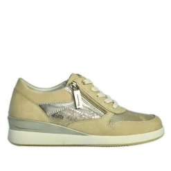 Chaussures Confort|LADY CONFORT Baskets Femme Beige Effet Python