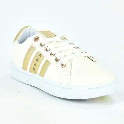 Baskets, Sneakers|STREET LIFE Baskets Femme Blanc Et Dore