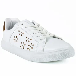 Baskets, Sneakers|STREET LIFE Baskets Femme Blanc Perforees Motif Fleurs