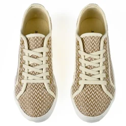 Baskets, Sneakers|STREET LIFE Baskets Femme Effet Tisse Beige Et Blanche