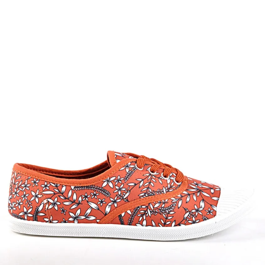 Baskets, Sneakers|ADEIA Baskets Femme En Toile Camel A Fleurs