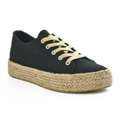 Baskets, Sneakers|STREET LIFE Baskets Femme En Toile Noire Semelle Corde