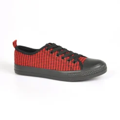 Baskets, Sneakers|STREET LIFE Baskets Femme En Toile Rouge Imprime Pied De Poule