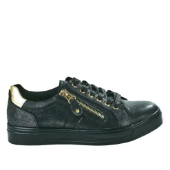 Chaussures Confort|SCALINA Baskets Femme Noir Et Dore