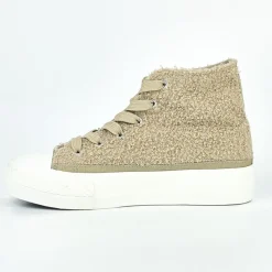 Baskets, Sneakers|STREET LIFE Baskets Montantes Femme Beige Effet Moumoute