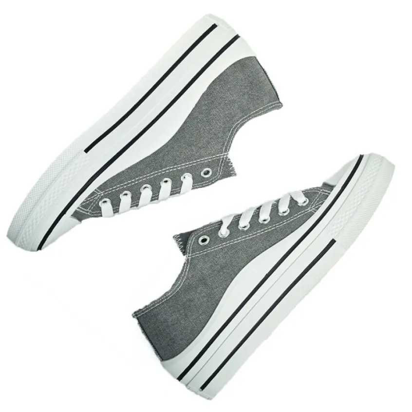 Baskets, Sneakers|STREET LIFE Baskets Plateforme Femme En Toile Grise