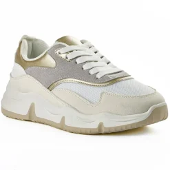 Baskets, Sneakers|STREET LIFE Baskets Plateforme Femme Blanc Et Dore