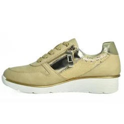 Chaussures Confort|LADY CONFORT Baskets Zippees Femme Beige Effet Python