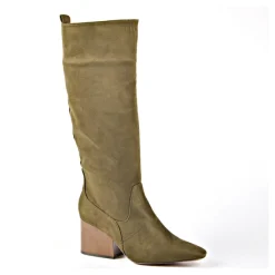 Bottes, Cuissardes|VICE VERSA Bottes Femme A Talons Aspect Velours Kaki