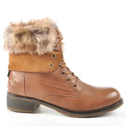 Boots, Bottines|VICE VERSA Bottines A Lacet Avec Col Fausse Fourrure Camel