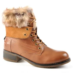 Boots, Bottines|VICE VERSA Bottines A Lacet Avec Col Fausse Fourrure Camel