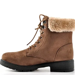 Boots, Bottines|VICE VERSA Bottines A Lacet Avec Col Fausse Fourrure Camel