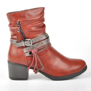 Boots, Bottines|VICE VERSA Bottines A Talon Femme Rouge Avec Zip Decoratif