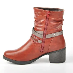 Boots, Bottines|VICE VERSA Bottines A Talon Femme Rouge Avec Zip Decoratif