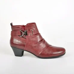 Chaussures Confort|SCALINA Bottines A Talons Avec Boucles Metalliques Bordeaux