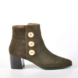 Boots, Bottines|TIPO ALTO Bottines A Talons Avec Boutons Fantaisies Kaki