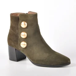 Boots, Bottines|TIPO ALTO Bottines A Talons Avec Boutons Fantaisies Kaki