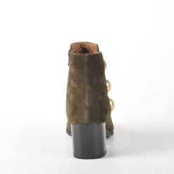 Boots, Bottines|TIPO ALTO Bottines A Talons Avec Boutons Fantaisies Kaki