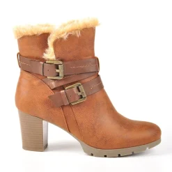 Chaussures Confort|CARROU Bottines A Talons Avec Col Fausse Fourrure Camel