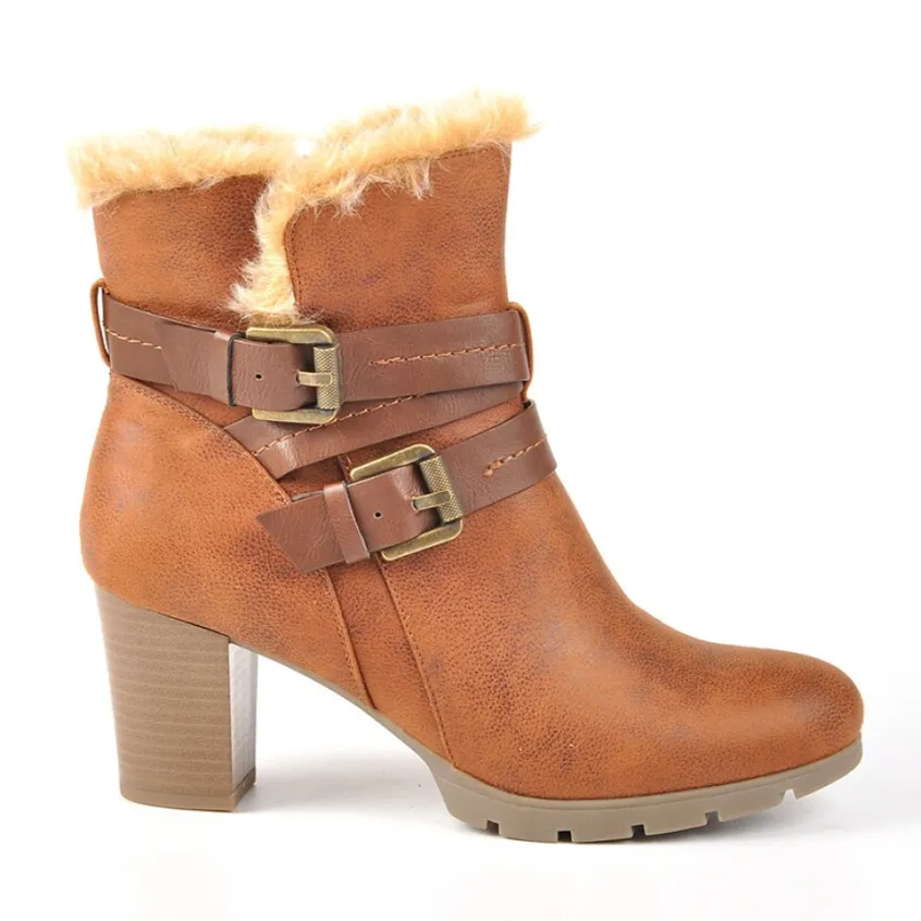 Chaussures Confort|CARROU Bottines A Talons Avec Col Fausse Fourrure Camel