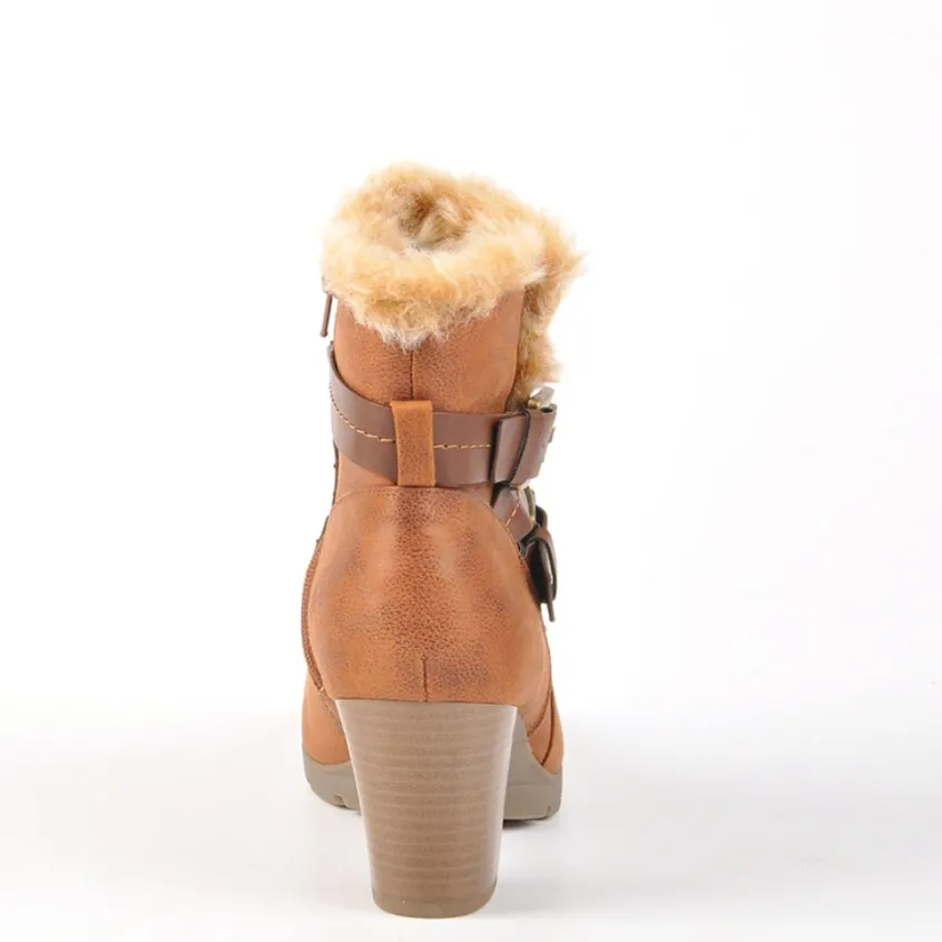 Chaussures Confort|CARROU Bottines A Talons Avec Col Fausse Fourrure Camel