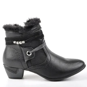 Chaussures Confort|SCALINA Bottines A Talons Avec Col Fausse Fourrure Noir