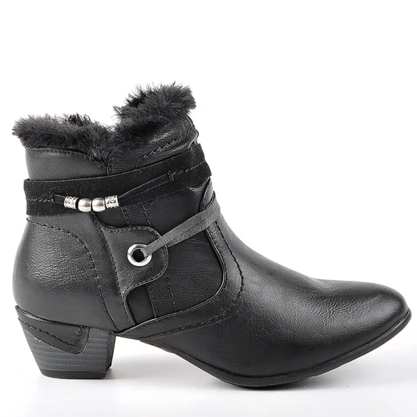 Chaussures Confort|SCALINA Bottines A Talons Avec Col Fausse Fourrure Noir