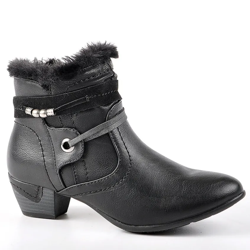 Chaussures Confort|SCALINA Bottines A Talons Avec Col Fausse Fourrure Noir
