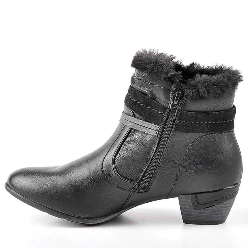 Chaussures Confort|SCALINA Bottines A Talons Avec Col Fausse Fourrure Noir