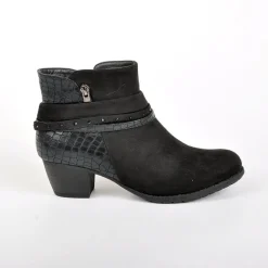 Chaussures Confort|SCALINA Bottines A Talons Avec Effet Croco Noir