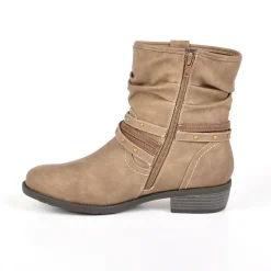 Chaussures Confort|SCALINA Bottines A Talons Avec Petits Clous Marron