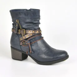 Boots, Bottines|VICE VERSA Bottines A Talons Femme Avec Boucle Bleu Marine