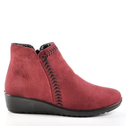 Chaussures Confort|LADY CONFORT Bottines Compensees Aspect Velours Bordeaux