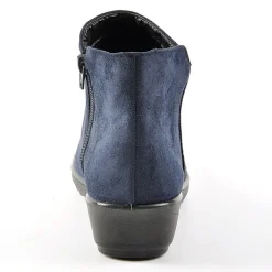 Chaussures Confort|LADY CONFORT Bottines Compensees Aspect Velours Bleu Marine