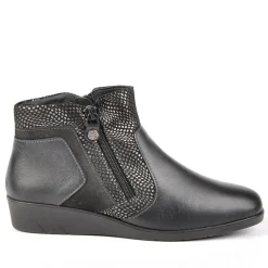 Chaussures Confort|LADY CONFORT Bottines Femme Compensees Avec Zip Sur Le Cote Confort Noir