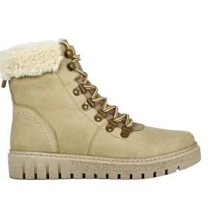 Chaussures Confort|SCALINA Bottines Femme En Cuir Beige Col Fausse Fourrure